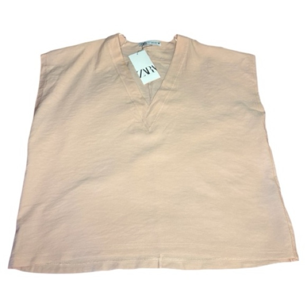 Zara Light Peach V-Neck Sleeveless Top